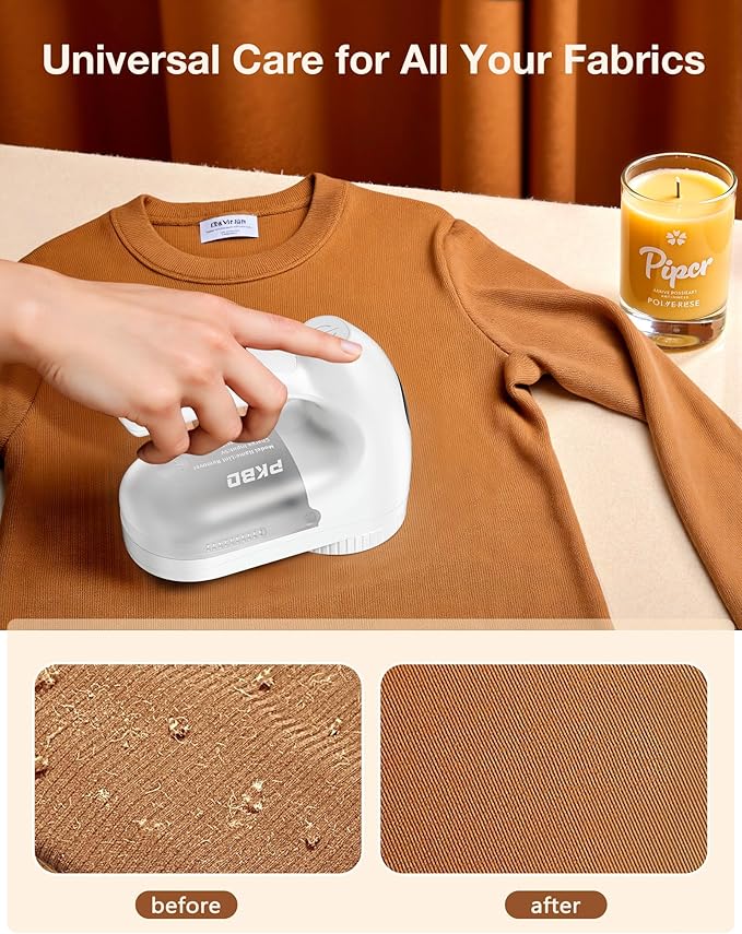 PKBD IPX6 Waterproof Washable Electric Fabric Shaver and Lint Remover, Rechargeable Sweater Defuzzer with 3 Free Extra Blades, Quickly and Effectively Remove Fluff, Fuzz, Bobbles for Clothes, White