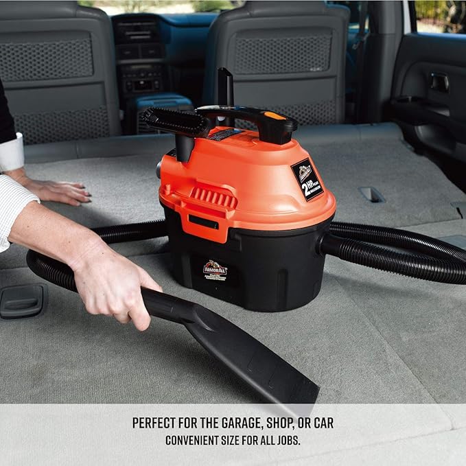 Armor All, AA255, 2.5 Gallon 2 Peak HP Wet/Dry Utility Shop Vacuum, Orange