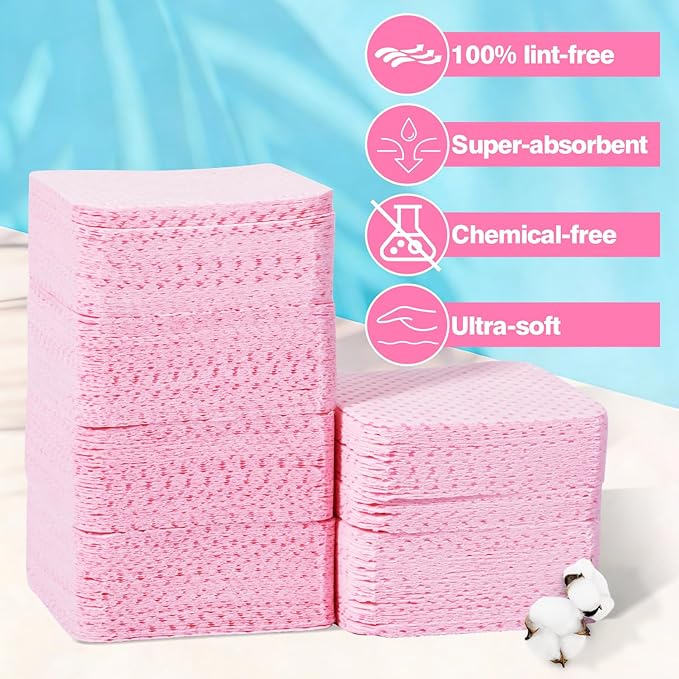 400PCS Lint Free Nail Wipes with Acetone Pump Dispenser, Pink Nail Polish Remover Pads with Dispenser, Eyelash Glue Cleaning Wipe with 180ML Alcohol&Acetone and Polish Remover Pump Bottle Kit