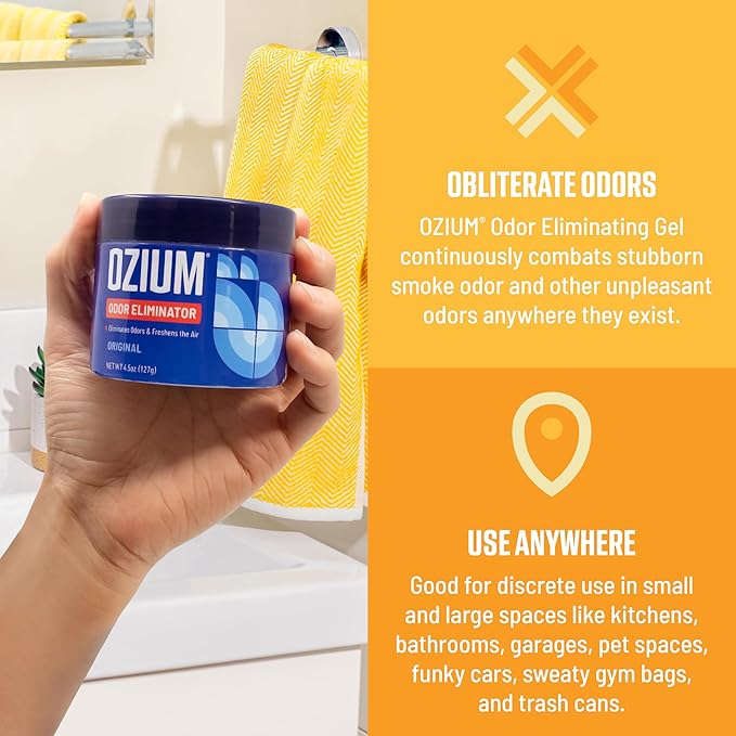 Ozium Odor Eliminating Gel - 4.5oz Air Freshener Alternative for Smoke, Pets, and Musty Odors - Long Lasting Odor Remover for Cars, Homes, Closets and Small Spaces - Citrus