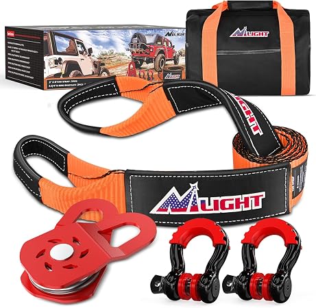 Nilight Offroad Recovery Kit 3" x8' Tow Strap Pulley Anti-Theft D-Shackles