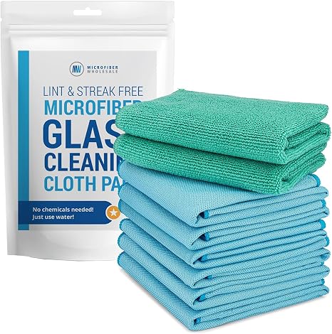 Claro 2 Step Glass Cleaning Cloth 8-Pack – Green Wet & Blue Dry Microfiber Towels Cleaning for Windows, Mirrors & Glass 
