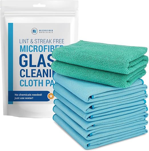 Claro 2 Step Glass Cleaning Cloth 8-Pack – Green Wet & Blue Dry Microfiber Towels Cleaning for Windows, Mirrors & Glass 