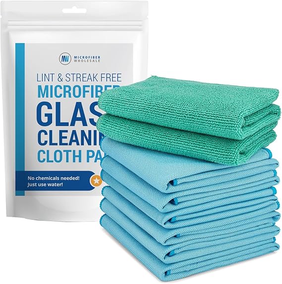 Claro 2 Step Glass Cleaning Cloth 8-Pack – Green Wet & Blue Dry Microfiber Towels Cleaning for Windows, Mirrors & Glass 