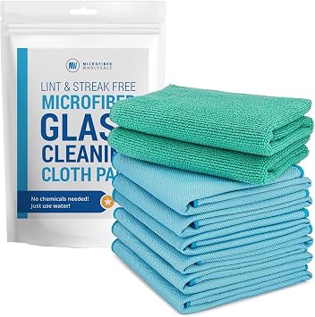 Claro 2 Step Glass Cleaning Cloth 8-Pack – Green Wet & Blue Dry Microfiber Towels Cleaning for Windows, Mirrors & Glass 