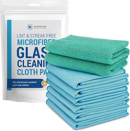 Claro 2 Step Glass Cleaning Cloth 8-Pack – Green Wet & Blue Dry Microfiber Towels Cleaning for Windows, Mirrors & Glass 
