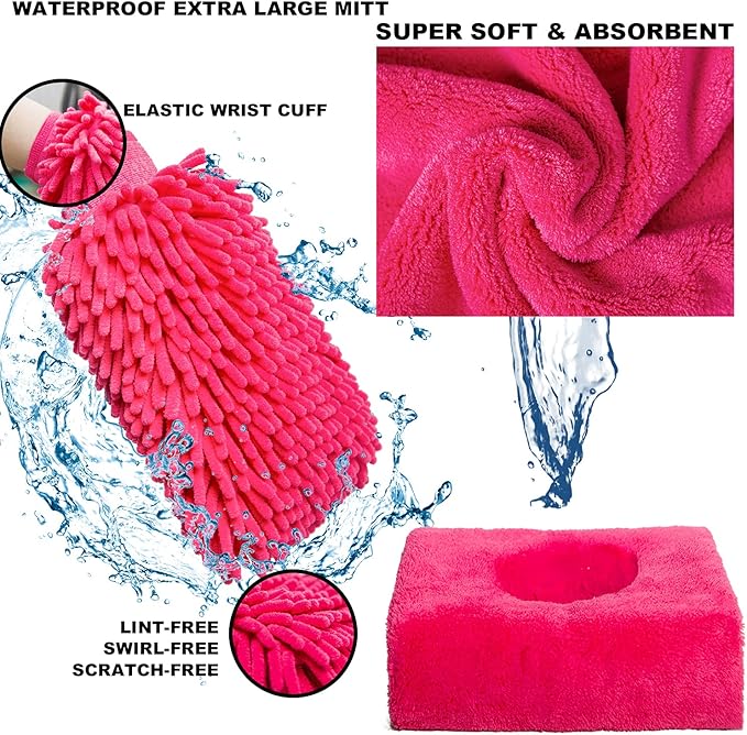 22Pcs Car Wash Cleaning Tools Kit Car Detailing Set with Canvas Bag Pink Collapsible Bucket Wash Mitt Sponge Towels Tire Brush Window Scraper Duster Complete Interior Car Care Kit