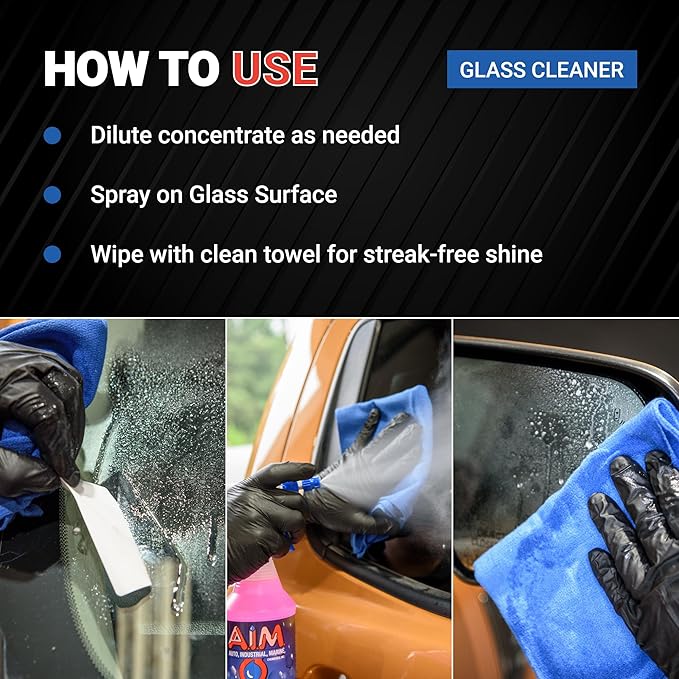 AIM Chemicals Ammoniated Glass Cleaner Concentrate - Streak-Free Shine for Windows, Cars, Homes, Offices - Dilutes 10:1 - Removes Dirt, Grime, Fingerprints - Ideal for Glass Spray Bottles - Quart