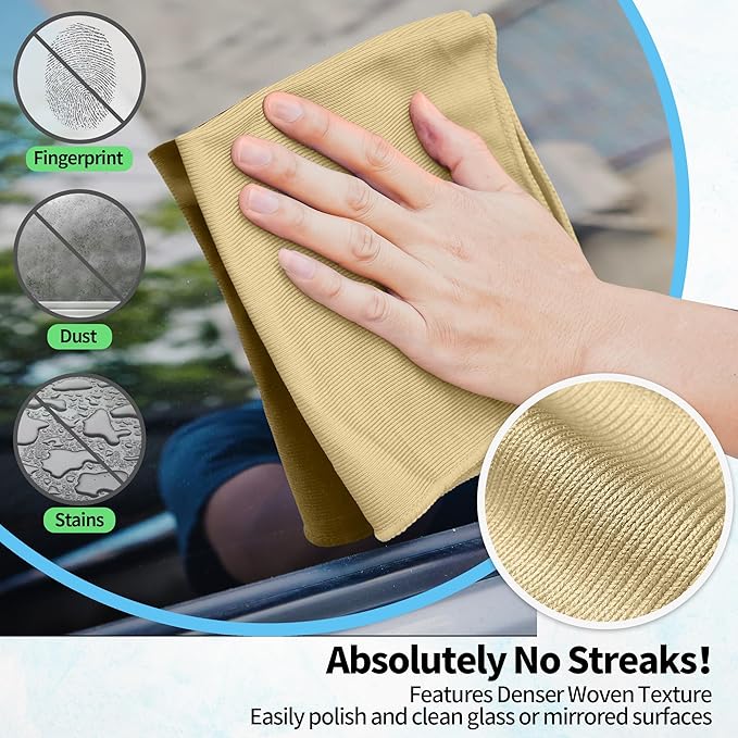 Microfiber Cleaning Cloth - 10 Pack Glasses Cleaning Cloth, 16" x 14" Window Cleaning Rags, Streak Free Lint Free Polishing Cloths Wipes for Eye Glass, Stainless Steel, Windshield, Beige