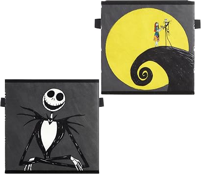 Nightmare Before Christmas Jack and Sally Set of 2 Durable Storage Cubes with Handles, 10"x10"x10" Cubes