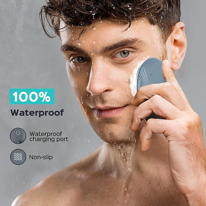 COSLUS FBS01 Face Scrubber Facial Cleansing Brush: 5 Cleansing Modes Silicone Face Wash Scrubber for Men Beard Care, Sensitive Skin - Deep Cleansing & Gentle Exfoliating, Portable for Shower & Travel