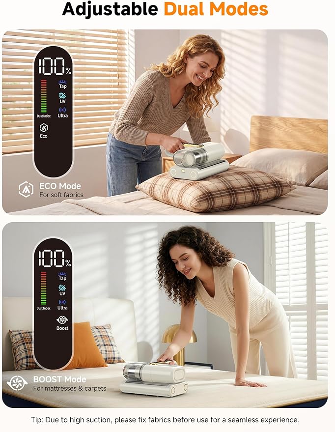 FEPPO Cordless Mattress Vacuum Cleaner, 18Kpa Bed Vacuum with 253.7nm UV-C Light, Ultrasonic, Dust Sensor & LED Display, 52800 BPM Handheld Vacuums for Bed, Sofa, Couch, Crib