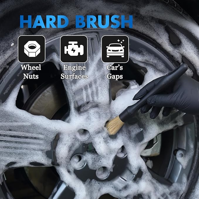 6 Pcs Interior Detailing Brush with Storage Bag - Car Detailing Brush Kit【Not Easy to Shed Bristles】- Automotive Interior Cleaning Brush for Air Vent, Leather Seat, Wheels, Emblems