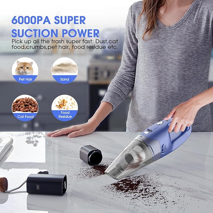 YOOHI Handheld Vacuum Cordless Rechargeable – 6000Pa Mini Hand Held Vacuum, LED Light, 20–25 Mins Runtime, USB Charging, 500ML Cup – Lightweight Small Vacuum Cleaner Cordless for Car/Office/Home
