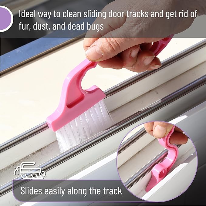 Slick- Window Track Cleaning Brush, 2 Pack, Blue/Pink Ergonomic Handle, Built-in Scraper, Multipurpose, Window Track Cleaning Tools
