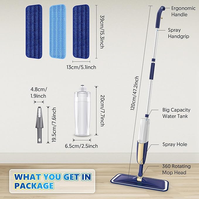 Spray Mops for Hardwood Floor Cleaning: MEXERRIS Wet Mops Dry Dust Mop with 3 Washable Pads for Swiffer Powermop - Flat Mop Home Commercial Mops for Wood Laminate Tile Vinyl Cement Concrete