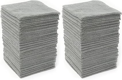 HAWOK Microfiber Cleaning Cloths with Poly Scour Scrub Side, 13 x 13 inches, 50 Pack, Glass Car Window Dish Cloths, Reus