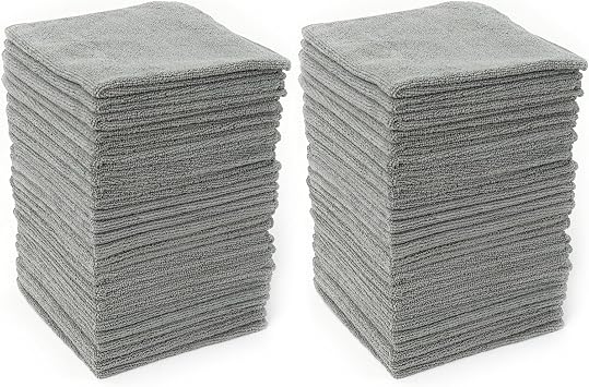HAWOK Microfiber Cleaning Cloths with Poly Scour Scrub Side, 13 x 13 inches, 50 Pack, Glass Car Window Dish Cloths, Reus