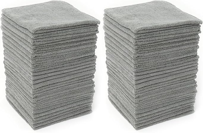HAWOK Microfiber Cleaning Cloths with Poly Scour Scrub Side, 13 x 13 inches, 50 Pack, Glass Car Window Dish Cloths, Reus
