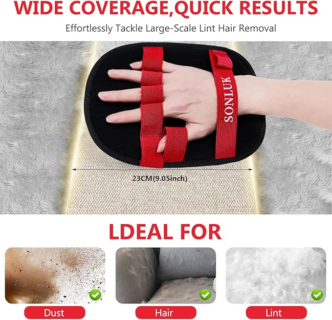2PACK Pet Hair Removal Glove,Newly 5-Finger Electrostatic Pet Hair Glove for Dogs&Cats,Reusable Washable Magic Brush Pet Hair Remover for Laundry Cleaning,Furniture,Sofa,Carpets,Car Seat(Red)