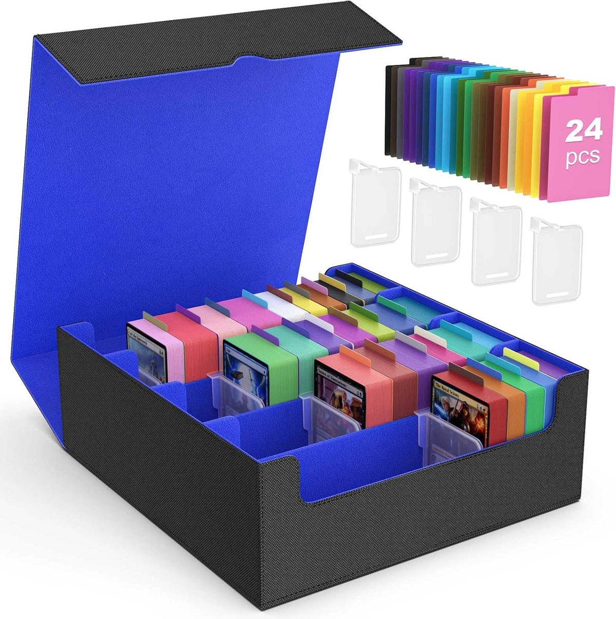 Trading Card Storage Box for MTG, 3000+ Card Organizer, Black Blue
