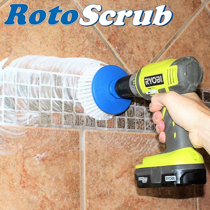 RotoScrub Multi-Purpose Drill Brush Attachment, Showers, Tubs, Carpet, Tile, Grout, Medium Bristle for Ultimate Cleaning Power