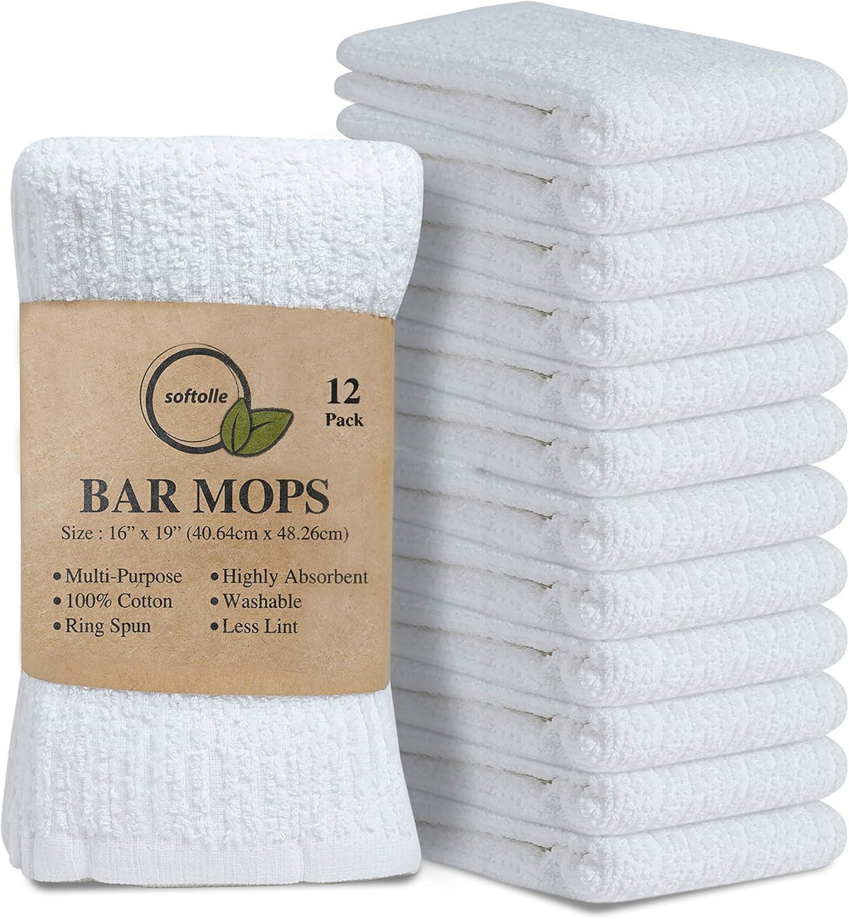 Towels Kitchen Bar Mops Towels, Pack of 12 Towels - 16 x 19 Inches, 100% Cotton Super Absorbent White Bar Towels, Multi-Purpose Cleaning Towels for Home and Kitchen Bars