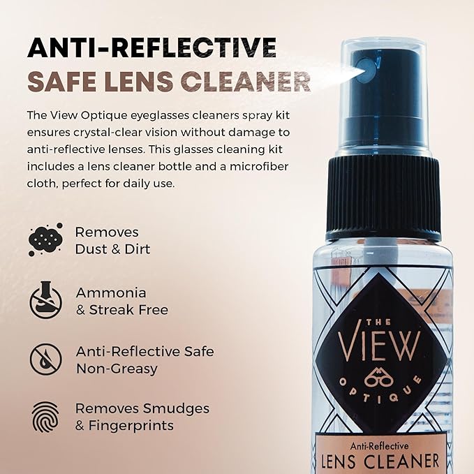 Anti-Reflective Lens Cleaner Spray Kit – (1) 8oz & (1) 1oz Glasses Cleaner Spray, (1) Microfiber Cloth for Eyeglasses, Sunglasses, Lenses, Screens & Camera Cleaning Kit (3 Piece Set)
