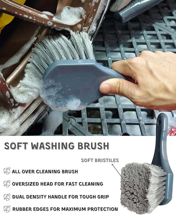 oesee 8PCS Pro Wheel Cleaning Kit - Synthetic Wool Brushes, Detailing Brush, Tire Brush, Wash Mitt, Drying Towel & Carry on Bag - Scratch-Free Rim Cleaning Kit