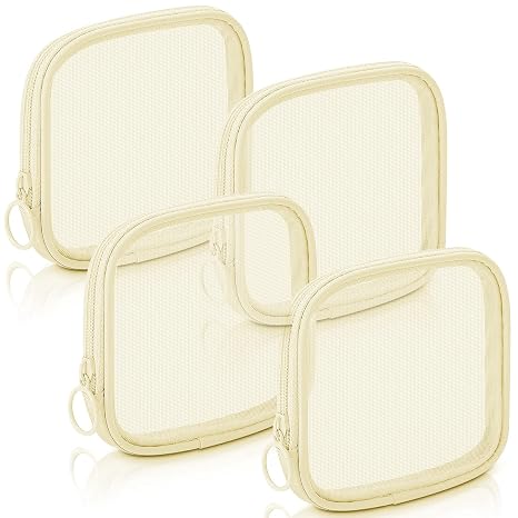 Weewooday 4 Pcs Mesh Pouch Small, Beige Zipper Bag