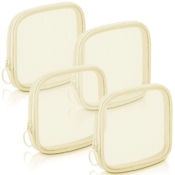Weewooday 4 Pcs Mesh Pouch Small, Beige Zipper Bag