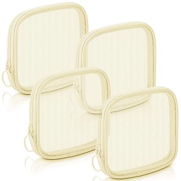 Weewooday 4 Pcs Mesh Pouch Small, Beige Zipper Bag