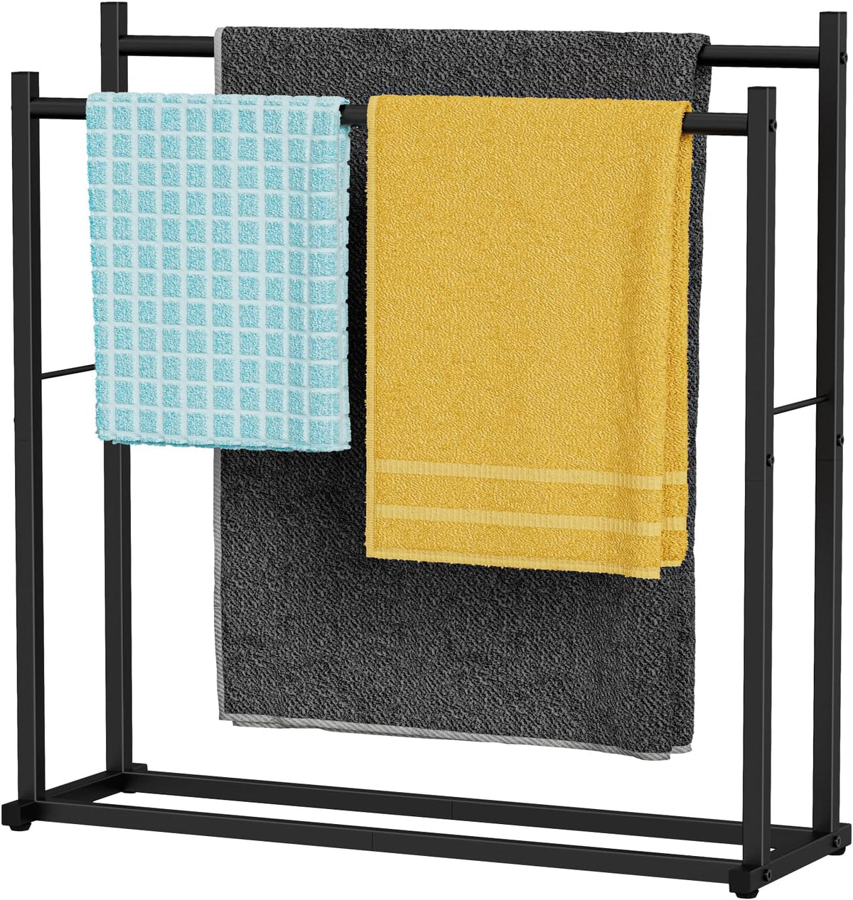 Towel Racks for Bathroom, 2 Tiers Wider Towel Drying Rack Outdoor, Free Standing Towel Rack, Pool Towel Blanket Stand and Display Rack for Oversized Bath Towels, Black