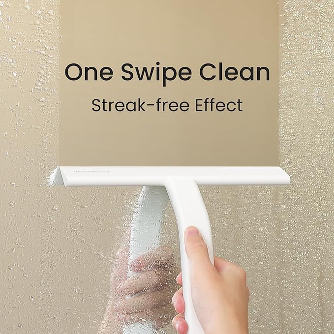 dancemoon JustHang Shower Squeegee for Glass Doors, All-One-Piece Award-Winning Silicone Squeegee with Built-in Hook for Bathroom, Window, Mirror, Tile Wall,Car, Streak-Free Cleaner Tool,10-Inch White