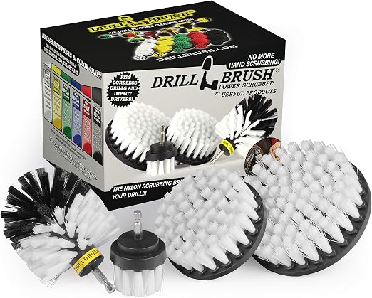 White Soft Interior Car Detailing Drill Brush Set - Nylon Auto Scrubber