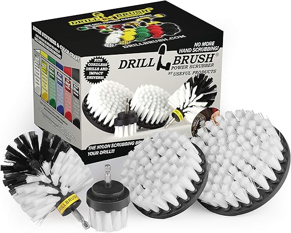 White Soft Interior Car Detailing Drill Brush Set - Nylon Auto Scrubber