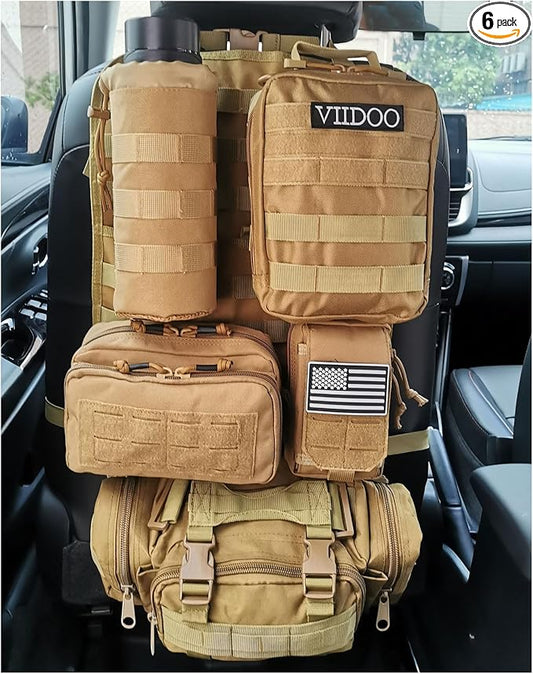 Molle Seat Back Organizer with 5 Pouches, Tactical Seat Covers, Molle Tactical Vehicle Organizers Panel Car Seat Covers 