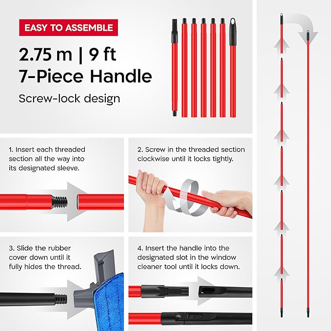 Tyroler Professional Window Squeegee for Home, Long Squeegee for Window Cleaning, 2-in-1 Window Cleaning Squeegee Kit, Indoor & Outdoor Window Cleaner Tool for High Windows & Glass (12''-110'')
