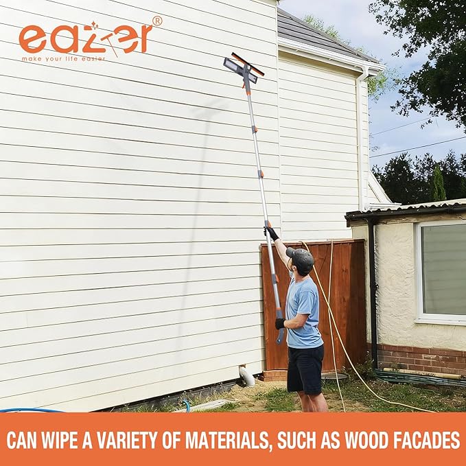 Eazer 3-in-1 Window Squeegee Cleaner, 76'' Spray Window Squeegee with 5-Section Extension Pole, Microfiber and Chenille Cloth, Window Washing Equipment for Indoor/Outdoor Windows, Car Glass