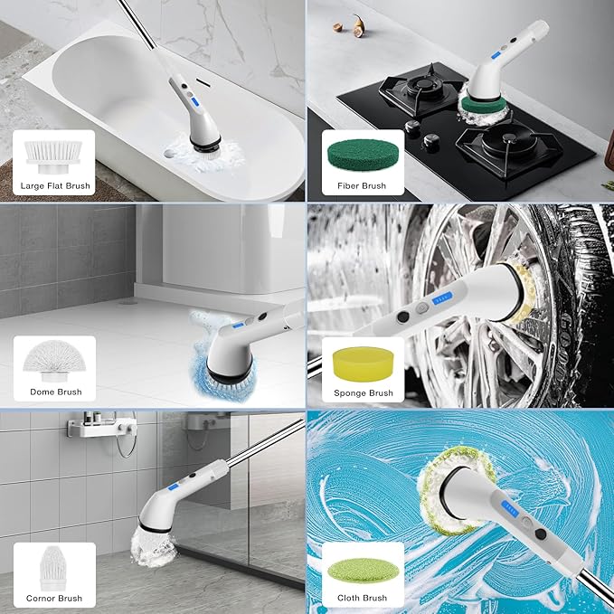 Electric Spin Scrubber, 2024 New Cordless Cleaning Brush，2-Speed Adjustable,Shower Scrubber for Bathroom Car Floor Tile Cleaning Squeegees