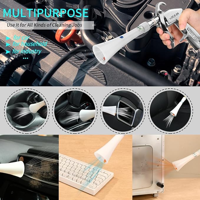 GOCCIDA Tornado Dry Cleaning Gun with Brass Adjustable Air Flow Nozzle,Air Blower Gun Quickly Blasts Dirt and Dust from Surface Works with Air Compressor