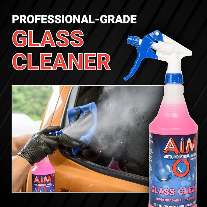 AIM Chemicals Ammoniated Glass Cleaner Concentrate - Streak-Free Shine for Windows, Cars, Homes, Offices - Dilutes 10:1 - Removes Dirt, Grime, Fingerprints - Ideal for Glass Spray Bottles - 5 Gal