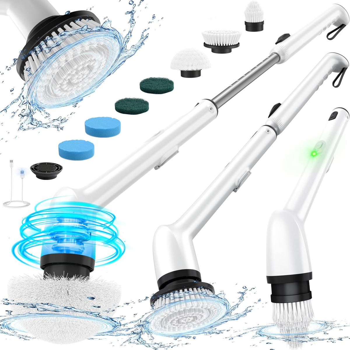 Electric Cleaning Brush, New Full-Body IPX7 Waterproof & 42inch Long Handle