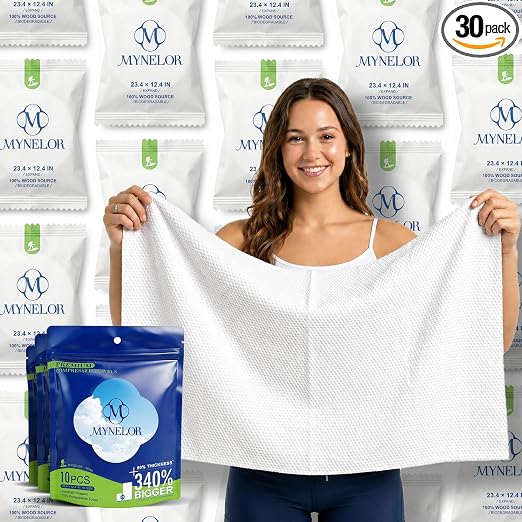 Large Compressed Towel Tablets, 30 Count, Plant Fiber Camping Towels