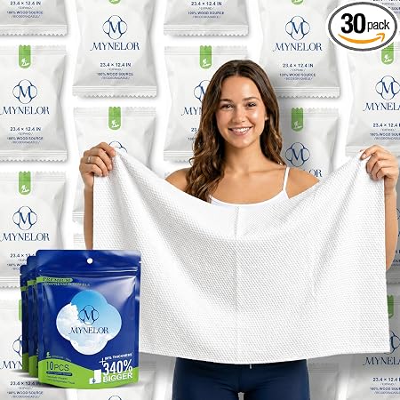 Large Compressed Towel Tablets, 30 Count, Plant Fiber Camping Towels