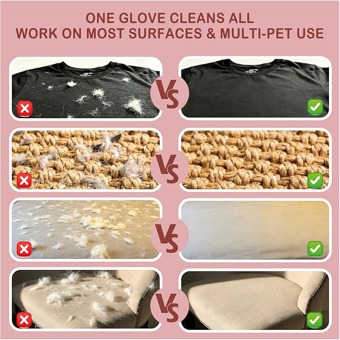 WoofPick 2 PCS Efficient PU Pet Hair Removal Gloves, Cat Dog Hair Remover, Electrostatic Deshedding Mitts, Gentle Reusable Fur Removal Tool for Furniture, Couch, Clothes & Car