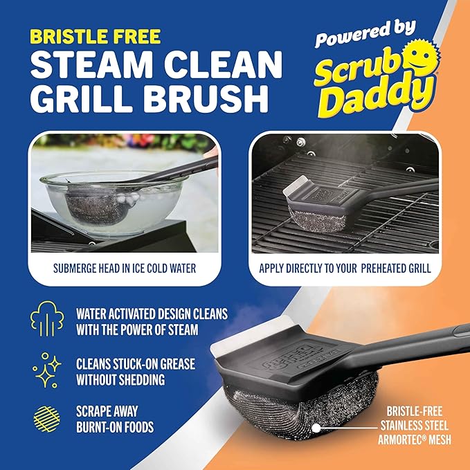 Mr. Bar-B-Q Steam Clean Grill Brush Powered by Scrub Daddy