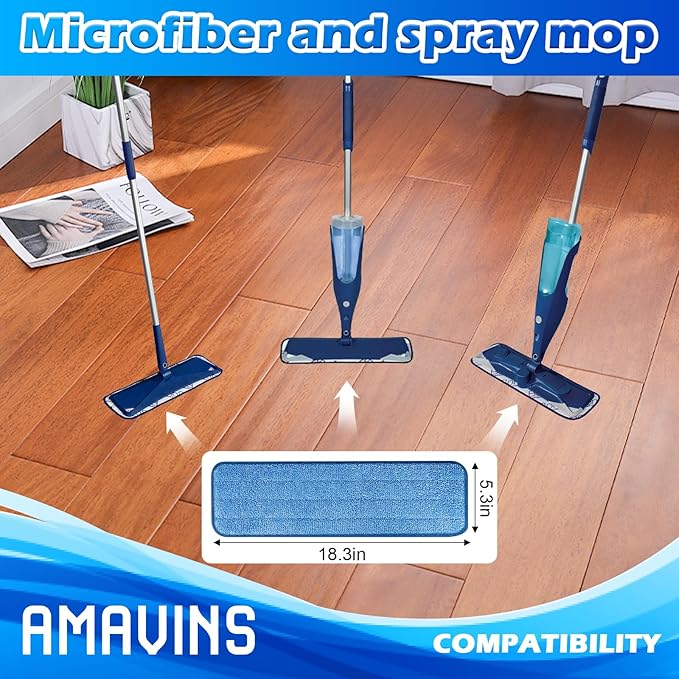 AmaVins 3 Pack Microfiber Cleaning Pads, Reusable Microfiber Mop Pads for 18 Inch Mop, Hardwood Floor Replacement Cleaning Mop Pads, Machine Washes