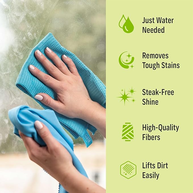 E-Cloth Microfiber Window Cleaning Cloth Kit - Glass Cleaning Cloth for Windows, Mirrors, Cars, Lenses, Eyeglasses, & More, Streak Free Clean, Machine Washable Reusable Towel - Alaskan Blue (2 Kits)