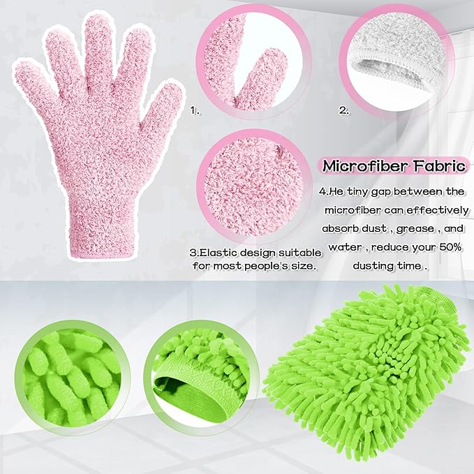 Potchen 6 Pcs Microfiber Dusting Mitt Gloves for Plants Washable Dusting Gloves for House Cleaning Furniture Car Washing
